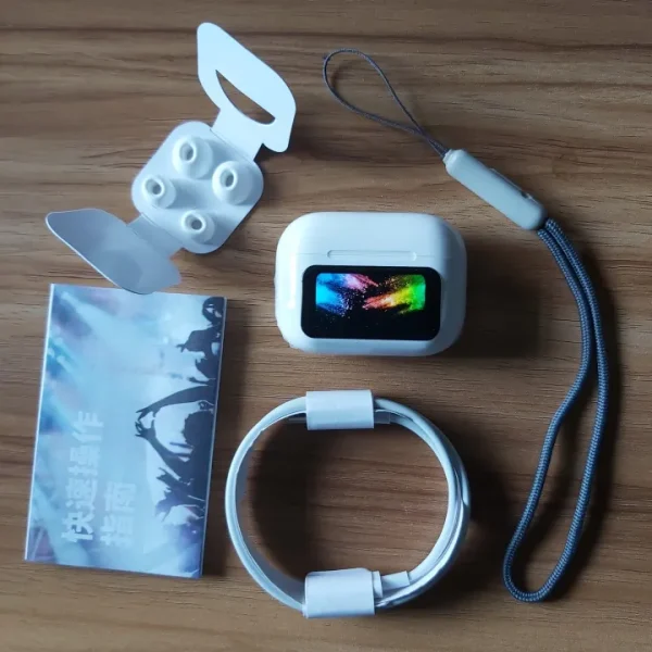 Airpods A9 Pro ANC Touch Screen Display Earbuds - White - Image 3