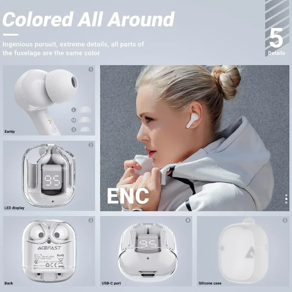 Ultrapods Pro True Wireless Earbuds with Display Transparent Design, Bluetooth 5.3 Water Proof - Image 4